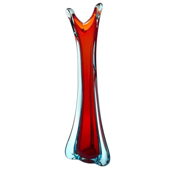 Vintage UV Extra Large Organic Red Blue Murano Glass Sommerso Vase Italian 1970s - Picture 9 of 11